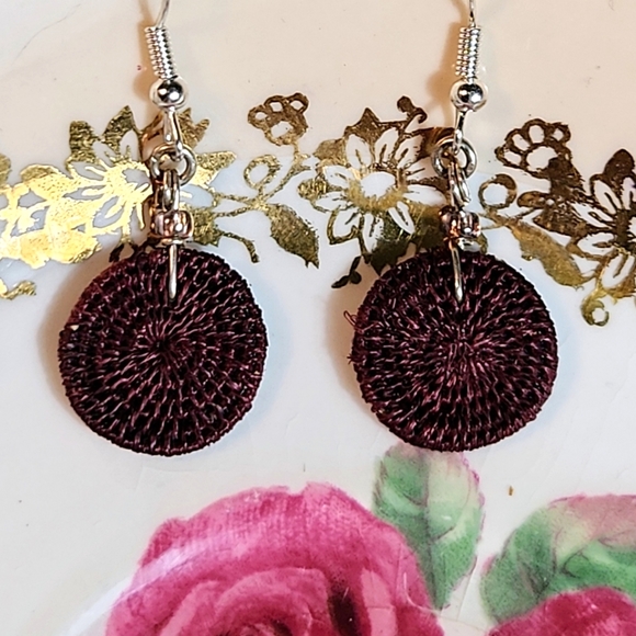 Handcrafted, Woven Earrings And XL, Vintage Copper Necklace - Picture 3 of 6